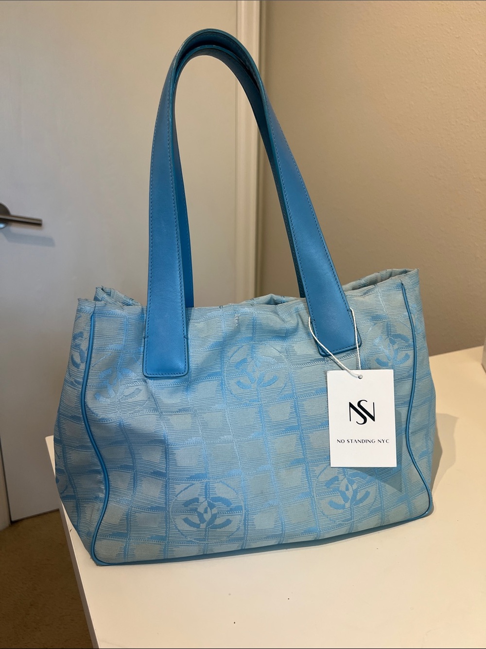CHANEL Vintage Travel Line Tote Bag PM in Light Blue